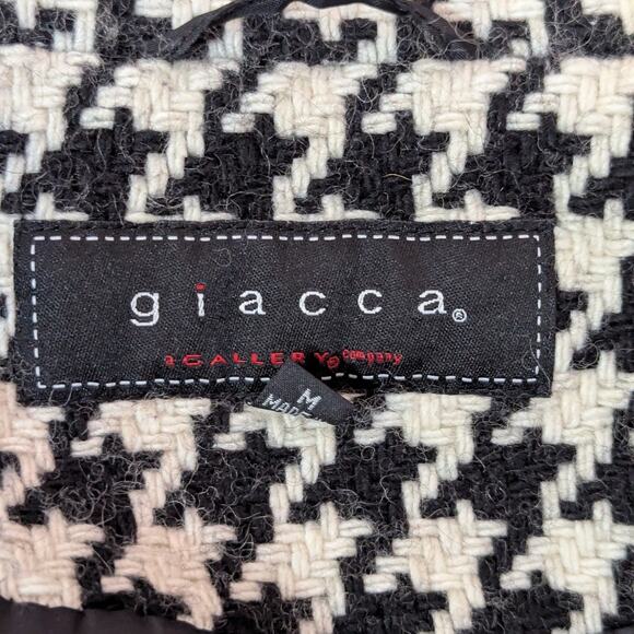 Giacca Houndstooth Wool Blend Coat Black and White Size Medium - Picture 4 of 16